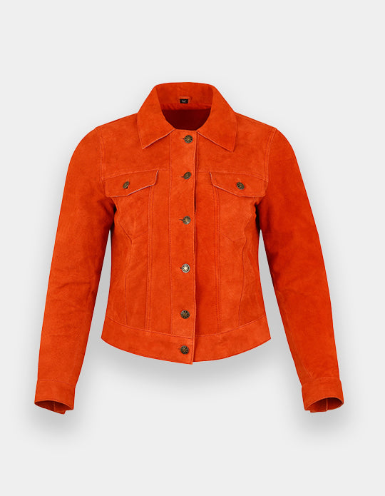 Women's Trucker Suede Jacket Classic Western Shirt Style Suede Fashion Leather Jacket, Chaqueta de ante camionero para mujer.
